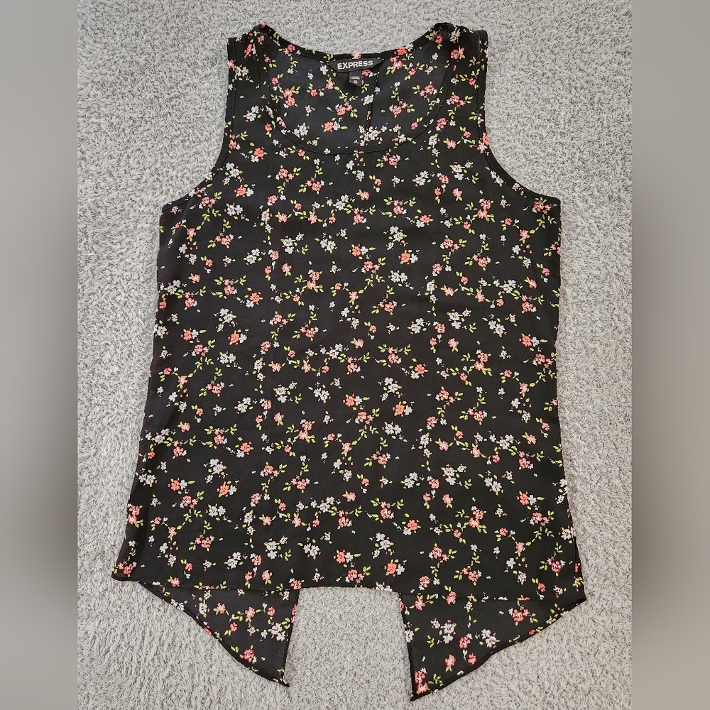 Express Black Multicolor Flower Pattern Sleevess … - image 1